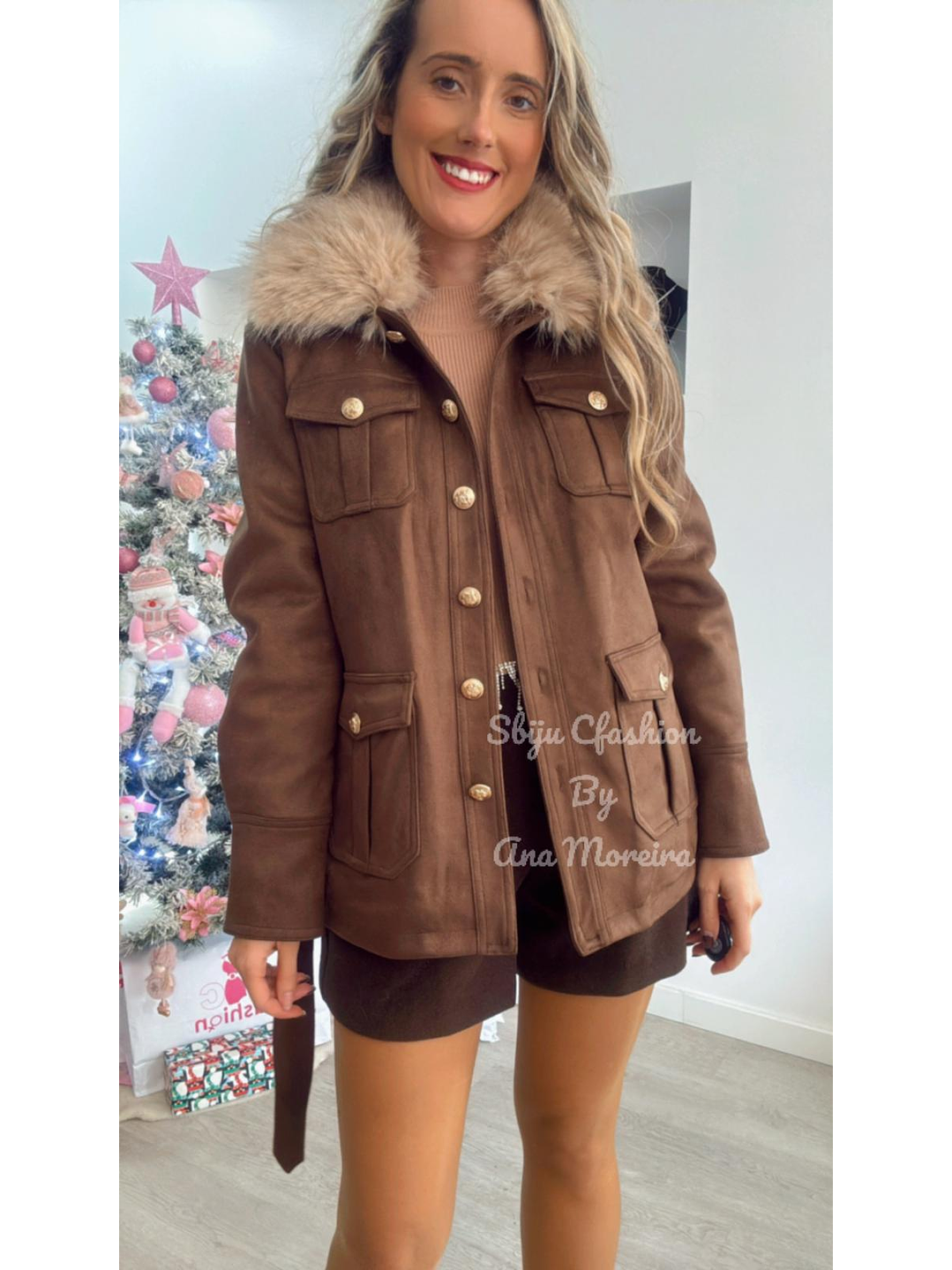 Casaco Castanho com Pelo Bege 7