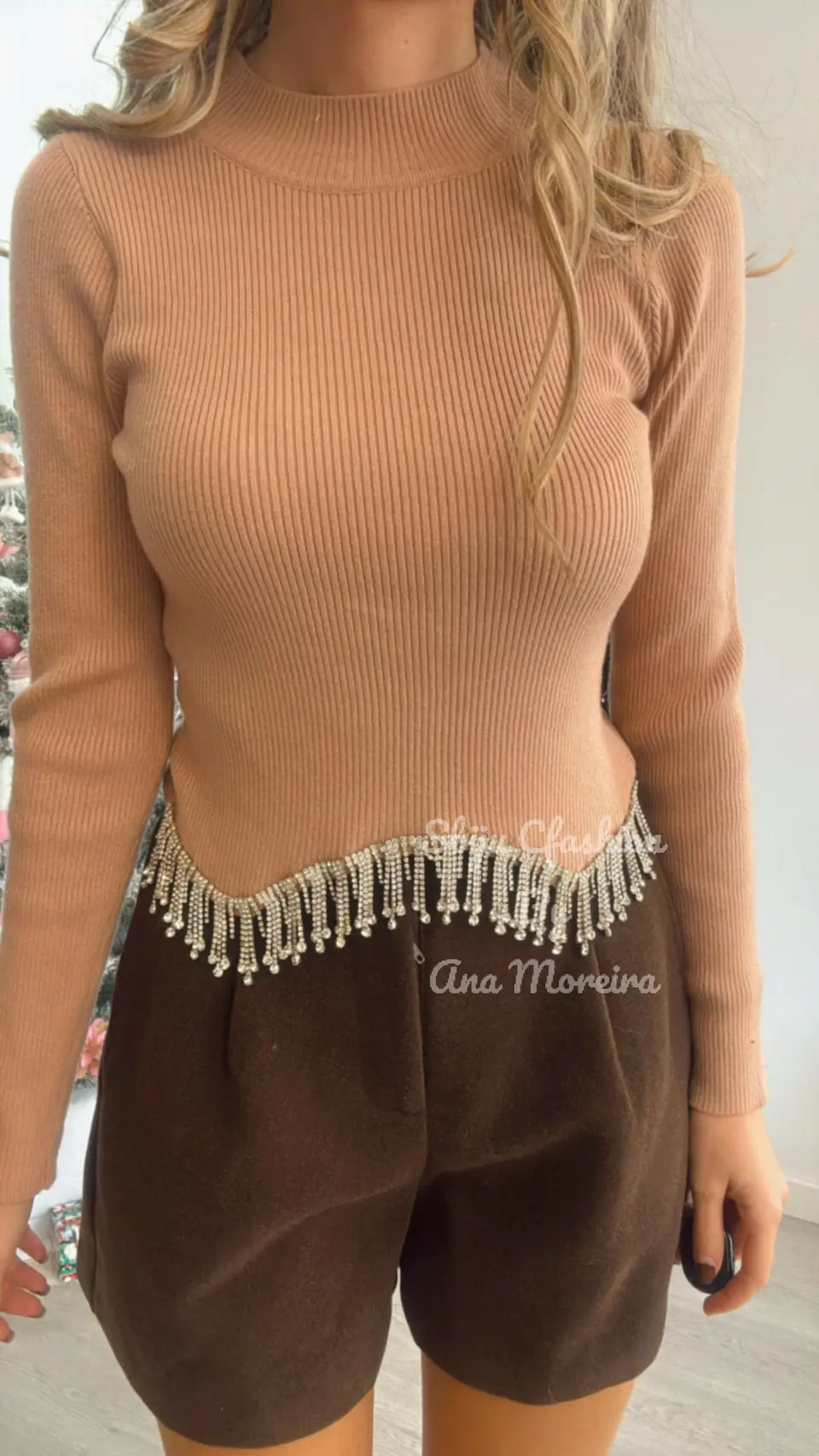 Camisola de Malha com Brilhantes Pendentes - TU 3