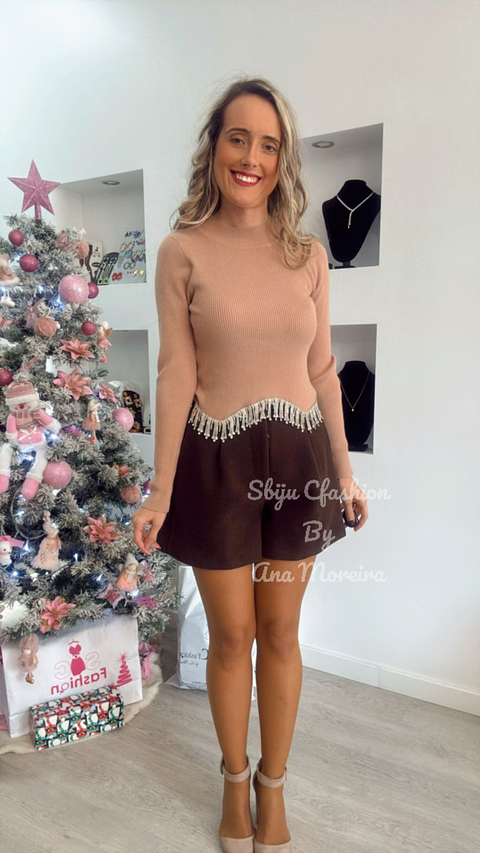 Camisola de Malha com Brilhantes Pendentes - TU