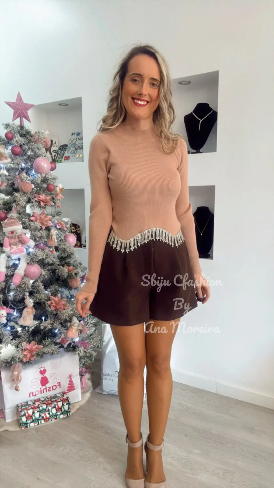 Camisola de Malha com Brilhantes Pendentes - TU 1