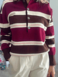 Polo em Malha com Riscas em Tons de Castanho e Bordeaux - TU - Thumbnail 2