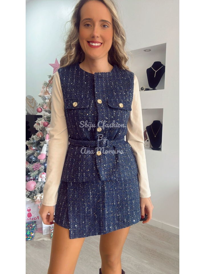 Conjunto de Colete e Saia-Calção em Fazenda com Brilhos e Cinto 6