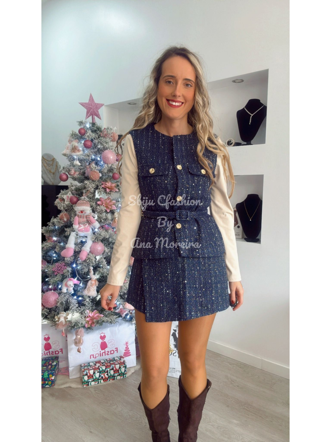 Conjunto de Colete e Saia-Calção em Fazenda com Brilhos e Cinto 3