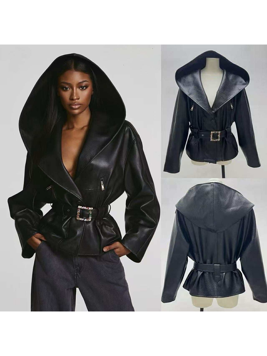 Casaca em Ecopele com Capuz e Cinto com Brilhantes - TU 4