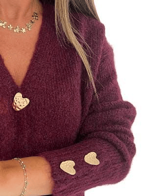 Casaco de Malha com Botões em Forma de Corações Dourados - TU