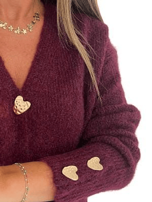 Casaco de Malha com Botões em Forma de Corações Dourados - TU
