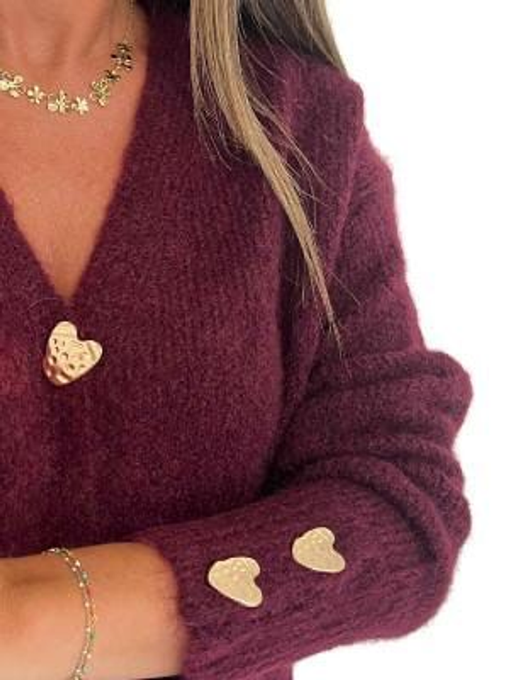 Casaco de Malha com Botões em Forma de Corações Dourados - TU 2