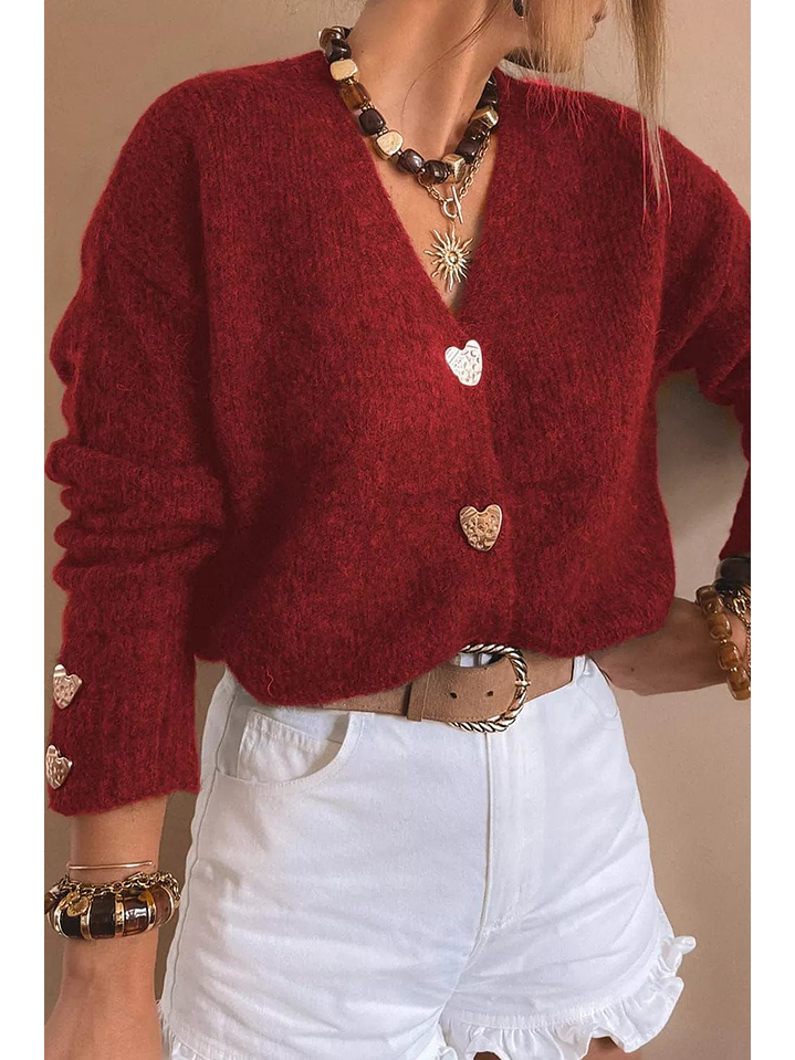Casaco de Malha com Botões em Forma de Corações Dourados - TU 5