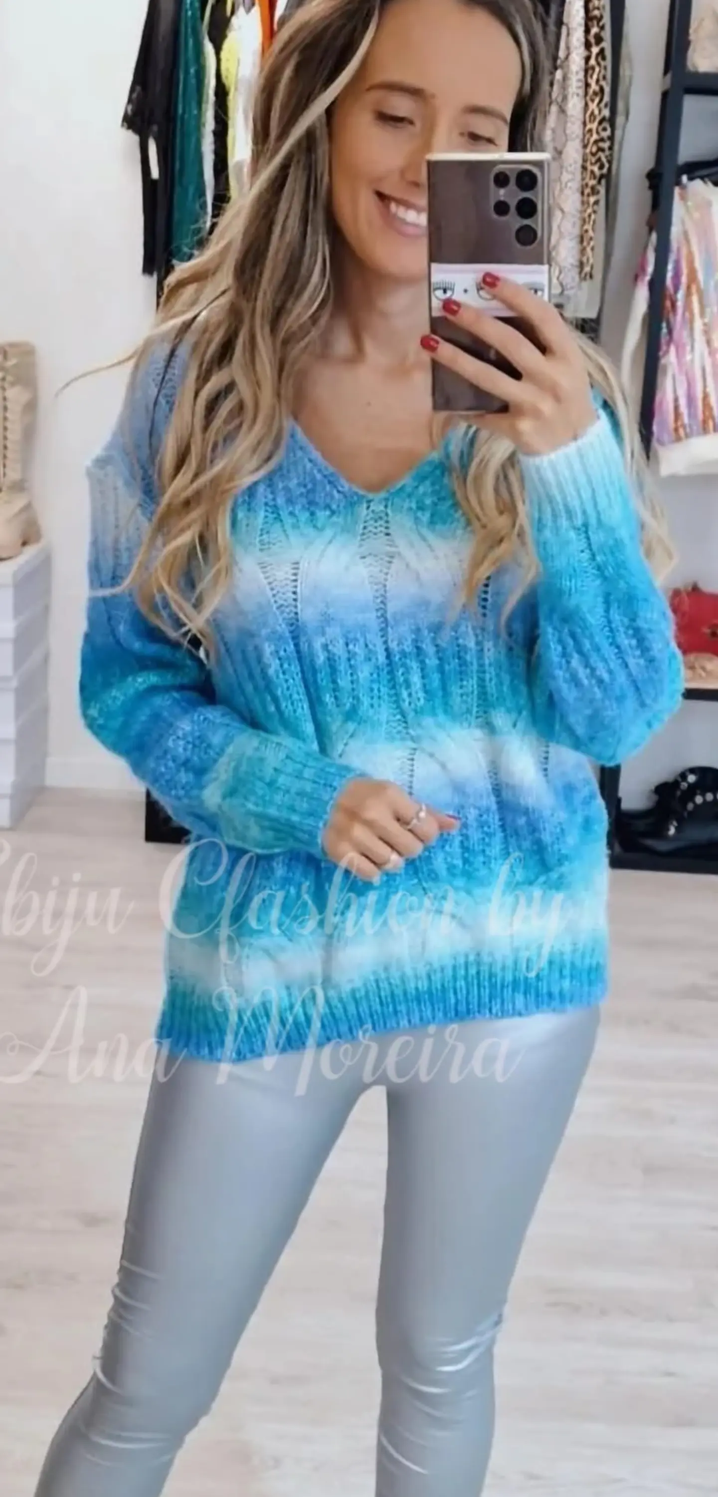 Camisola de Malha em Tons de Azul - TU 1