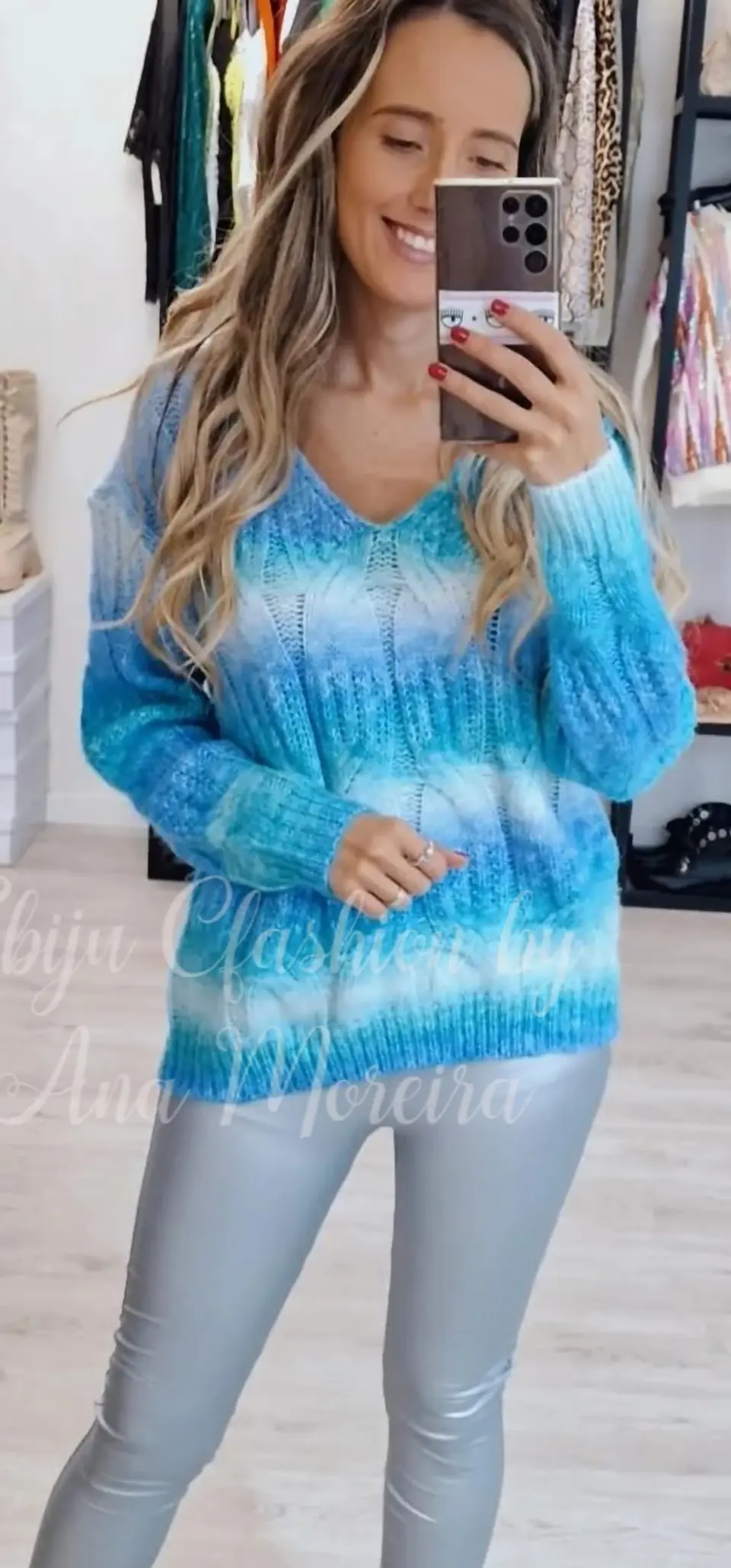 Camisola de Malha em Tons de Azul - TU 1