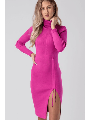 Vestido de Gola Alta em Malha Ajustável - TU