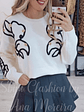 Camisola de Malha com Detalhe de Flores Pretas - TU - Thumbnail 4