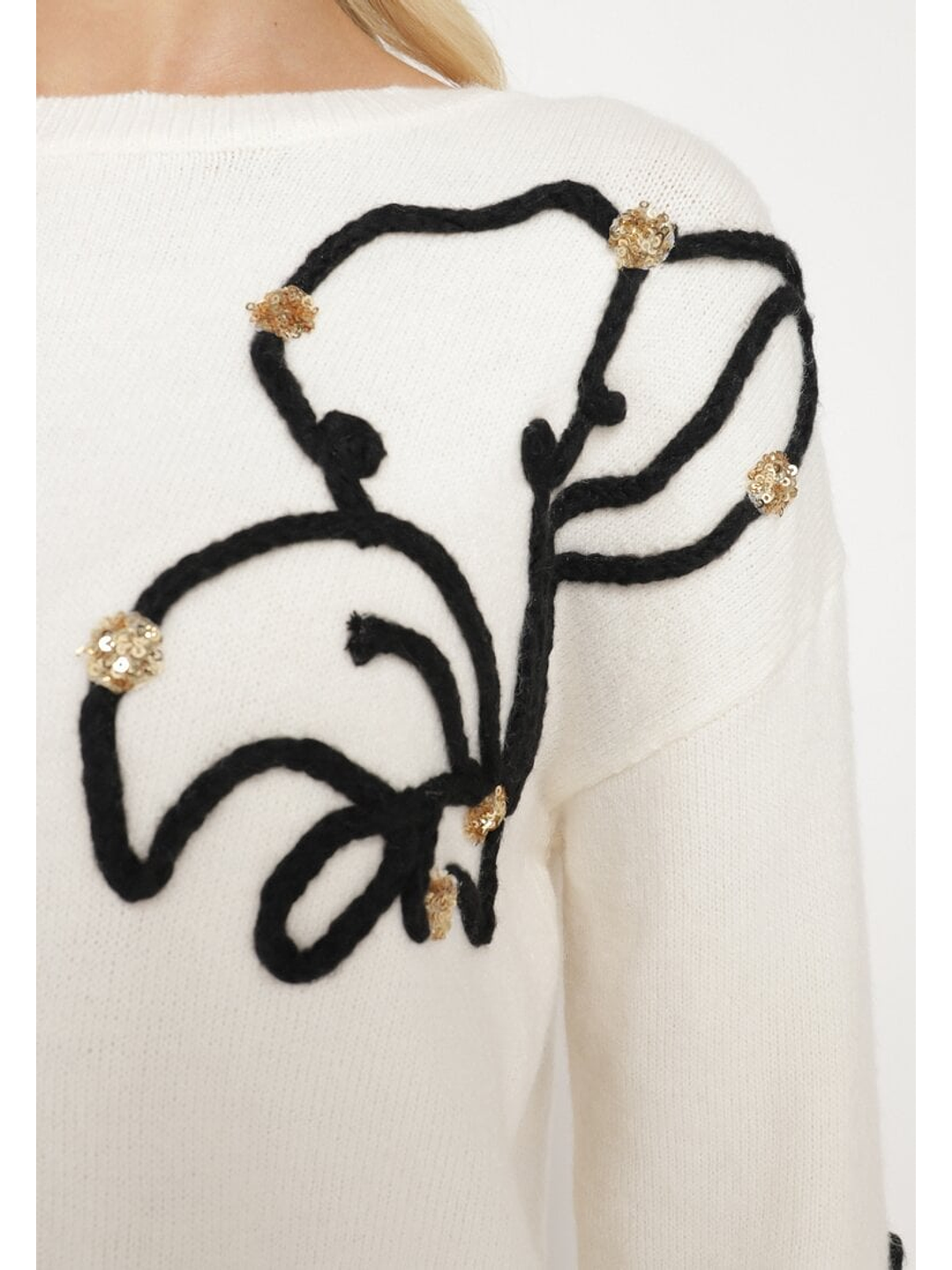 Camisola de Malha com Detalhe de Flores Pretas - TU 3