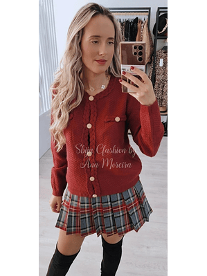 Casaco de Malha com Detalhe de Trança e Botões Dourados - TU