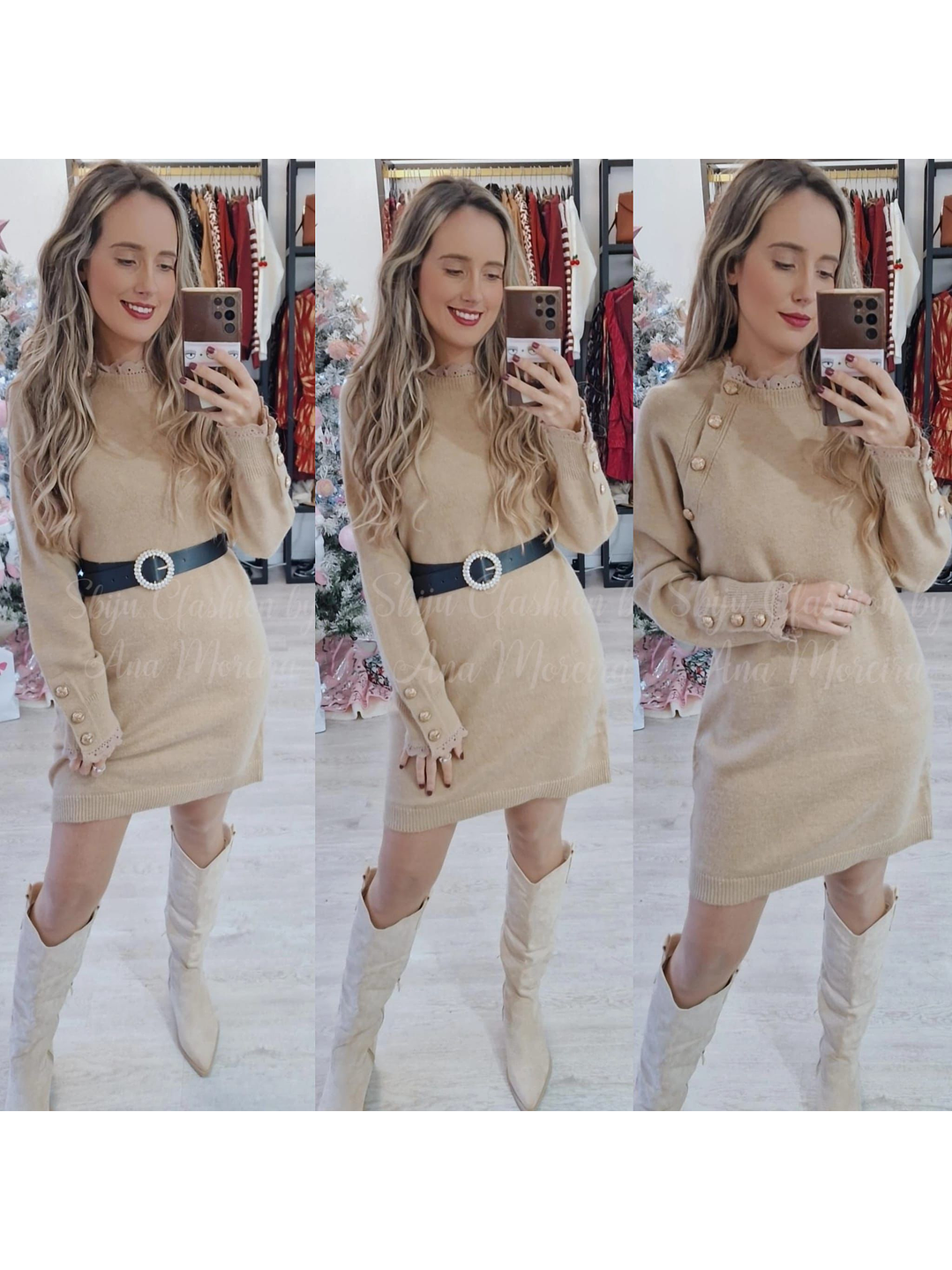 Vestido de Malha Quente com Detalhe de Botões Dourados - TU 6