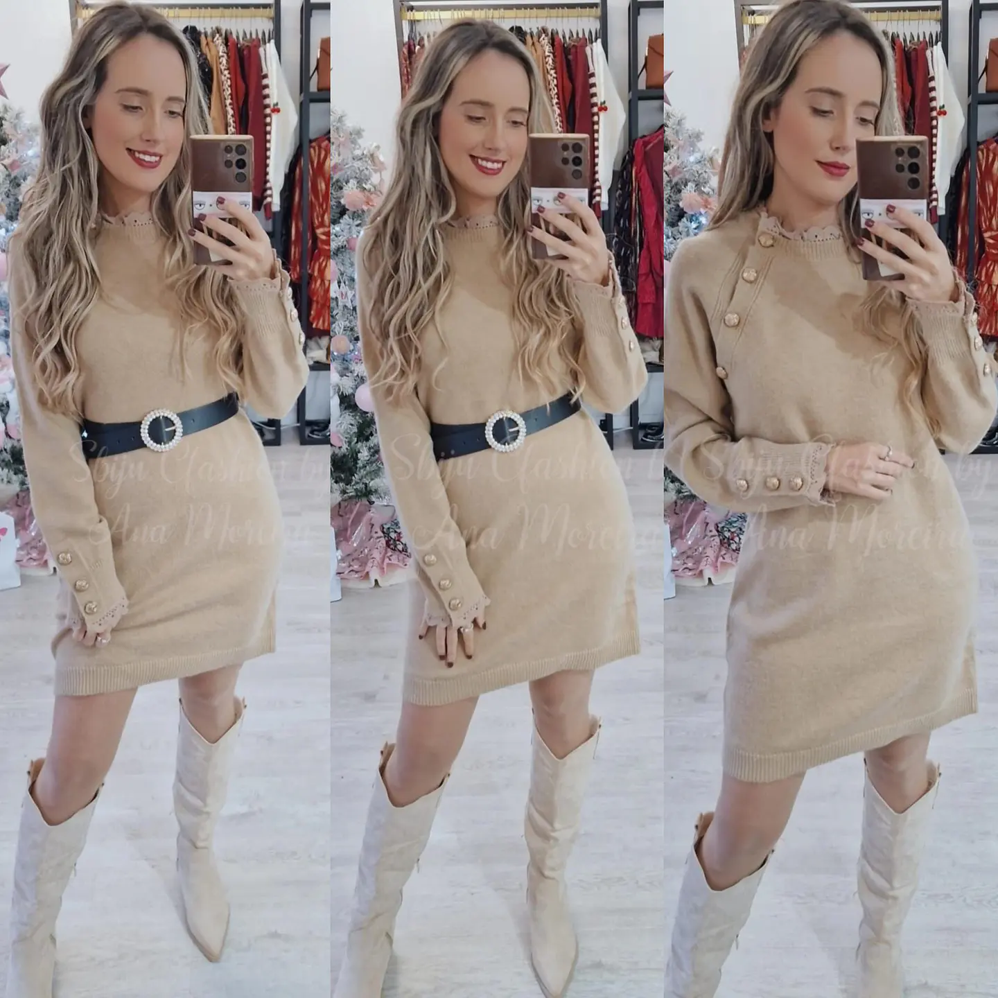 Vestido de Malha Quente com Detalhe de Botões Dourados - TU 6