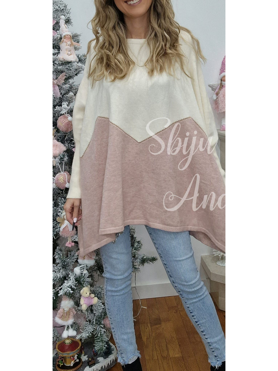 Poncho/Camisola em Malha com Dois Tons 1