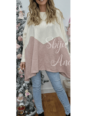 Poncho/Camisola em Malha com Dois Tons