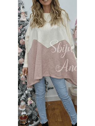 Poncho/Camisola em Malha com Dois Tons
