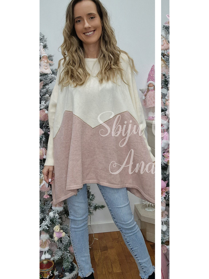 Poncho/Camisola em Malha com Dois Tons 3