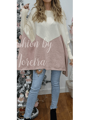 Poncho/Camisola em Malha com Dois Tons