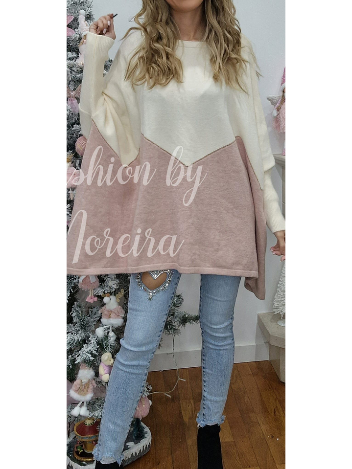 Poncho/Camisola em Malha com Dois Tons 2