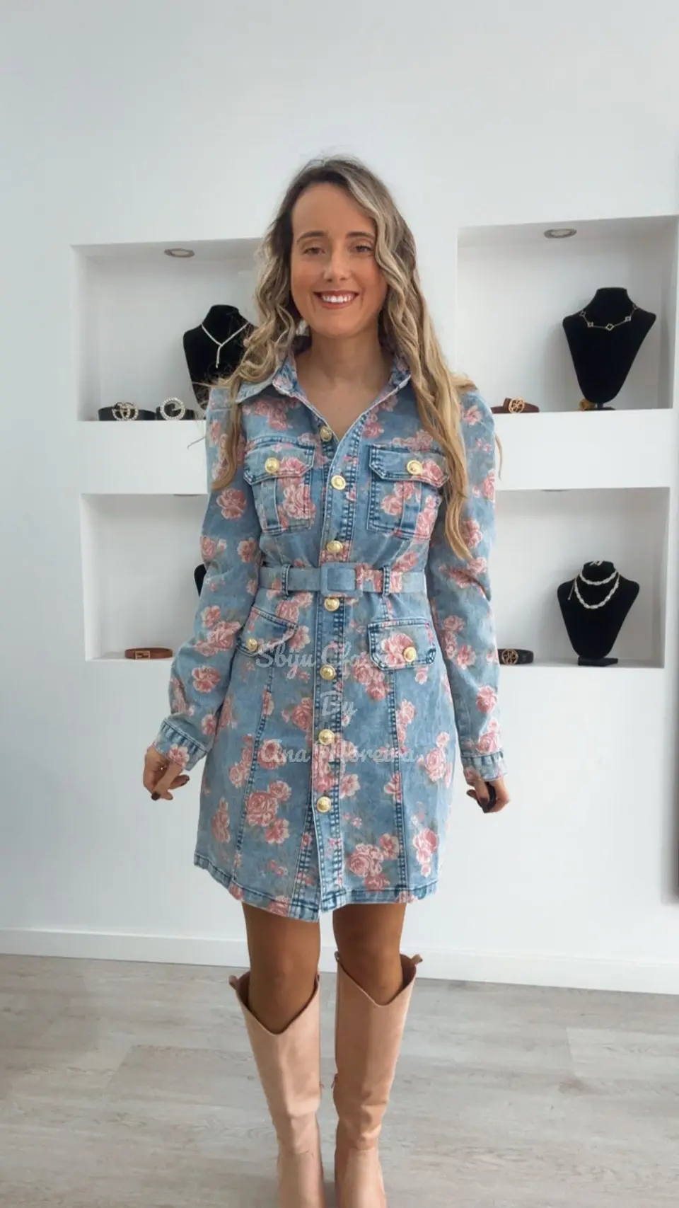 Vestido de Ganga com Flores Rosa 3