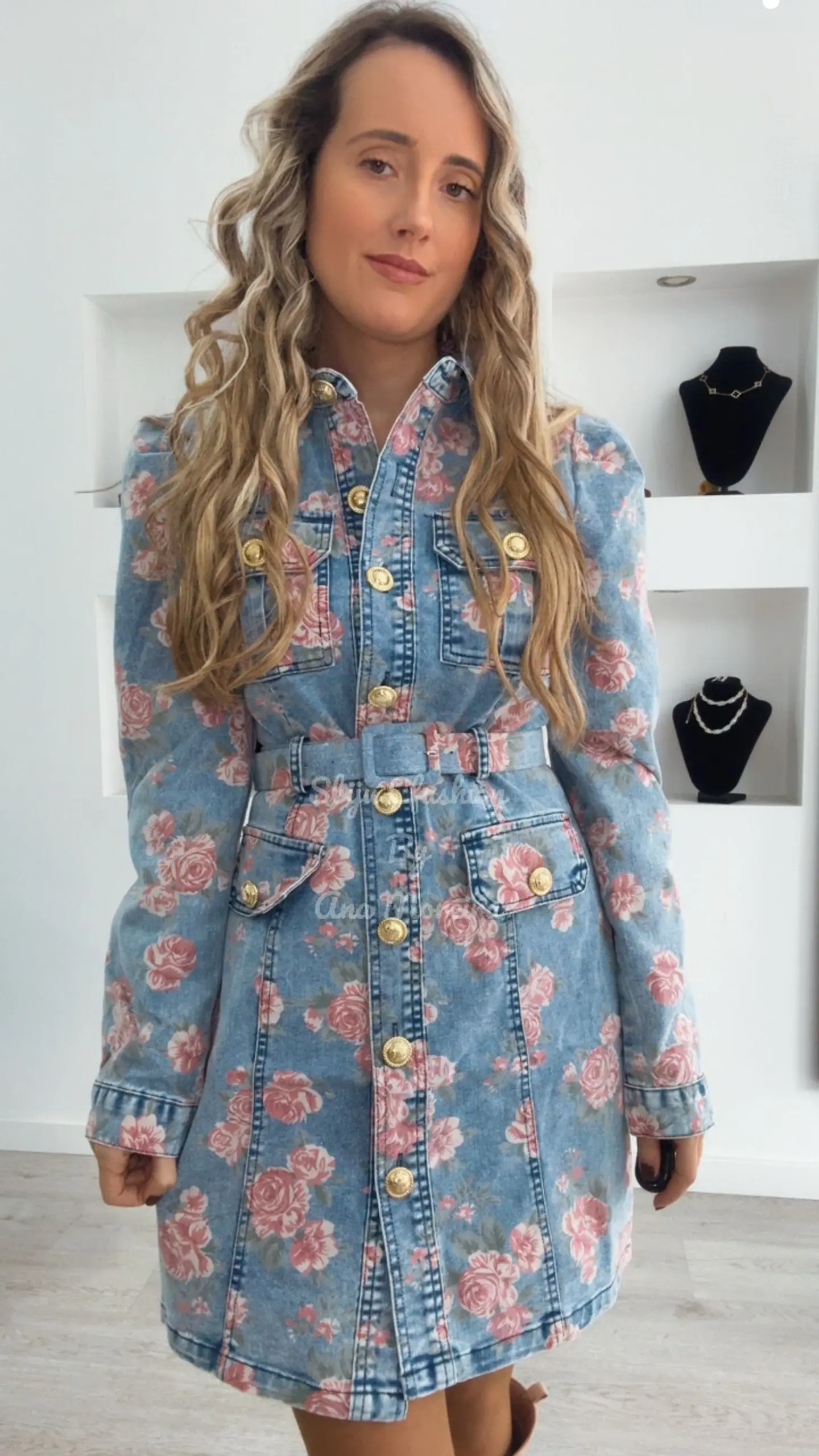 Vestido de Ganga com Flores Rosa 6