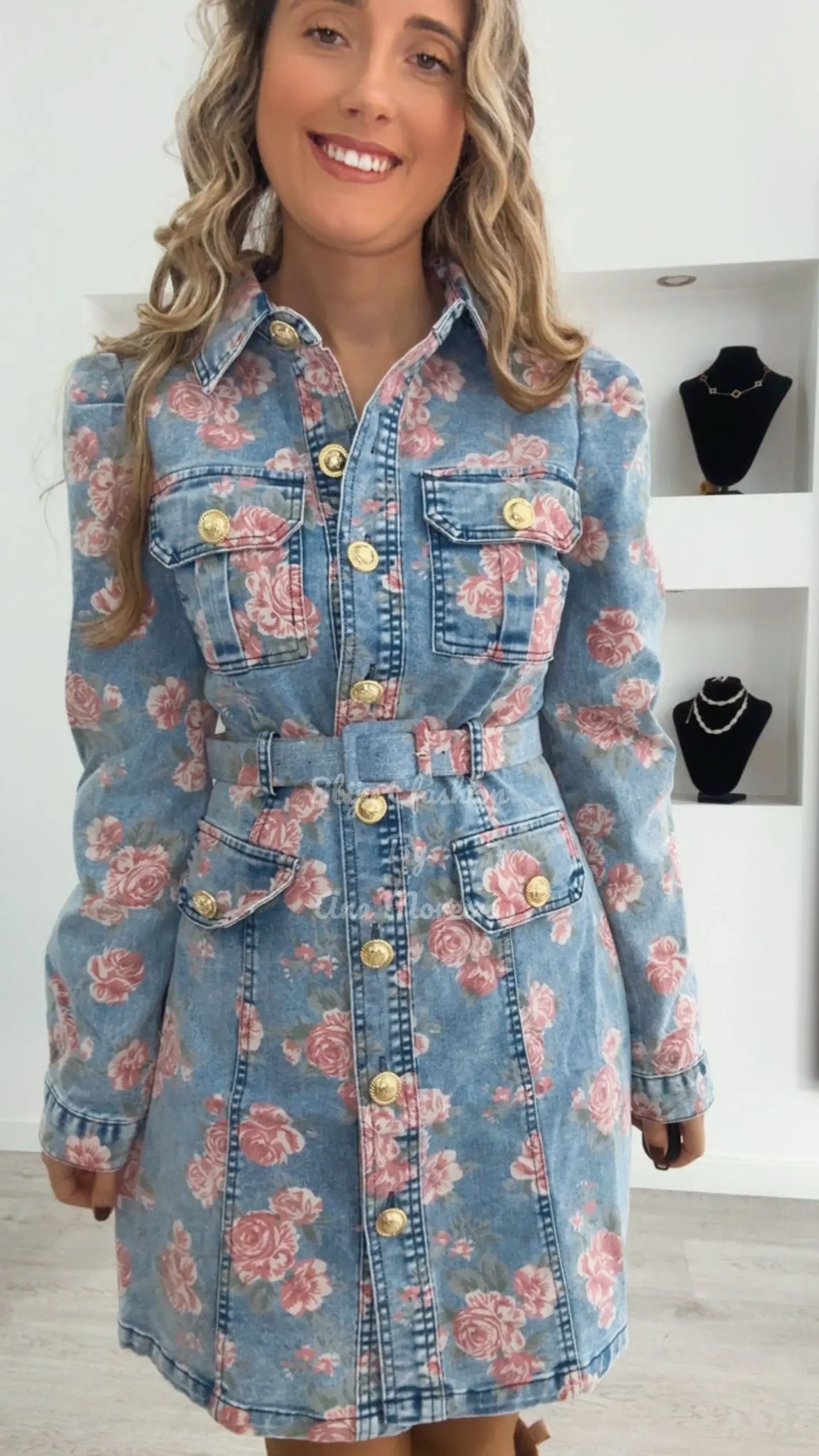 Vestido de Ganga com Flores Rosa 5