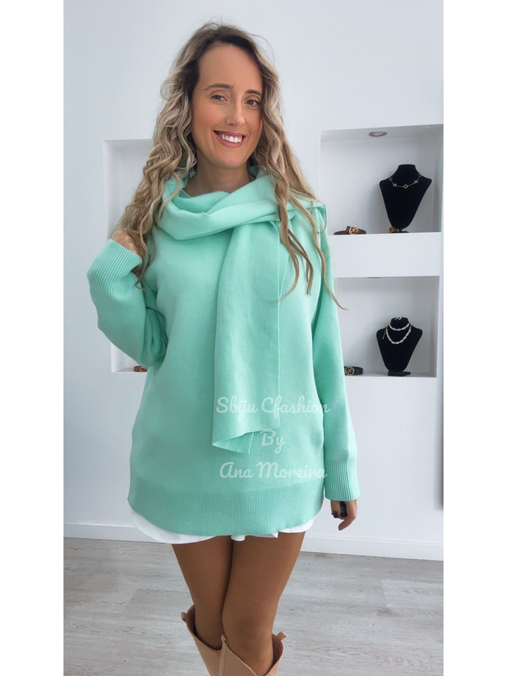 Camisolão com Cachecol em Malha - TU 3