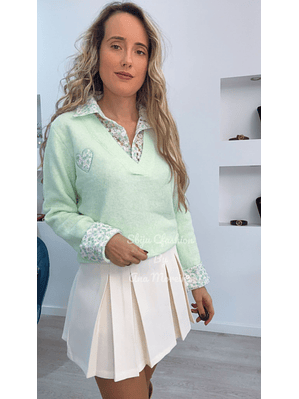 Camisola de Malha com Detalhe de Coração e Camisa Incluída - TU