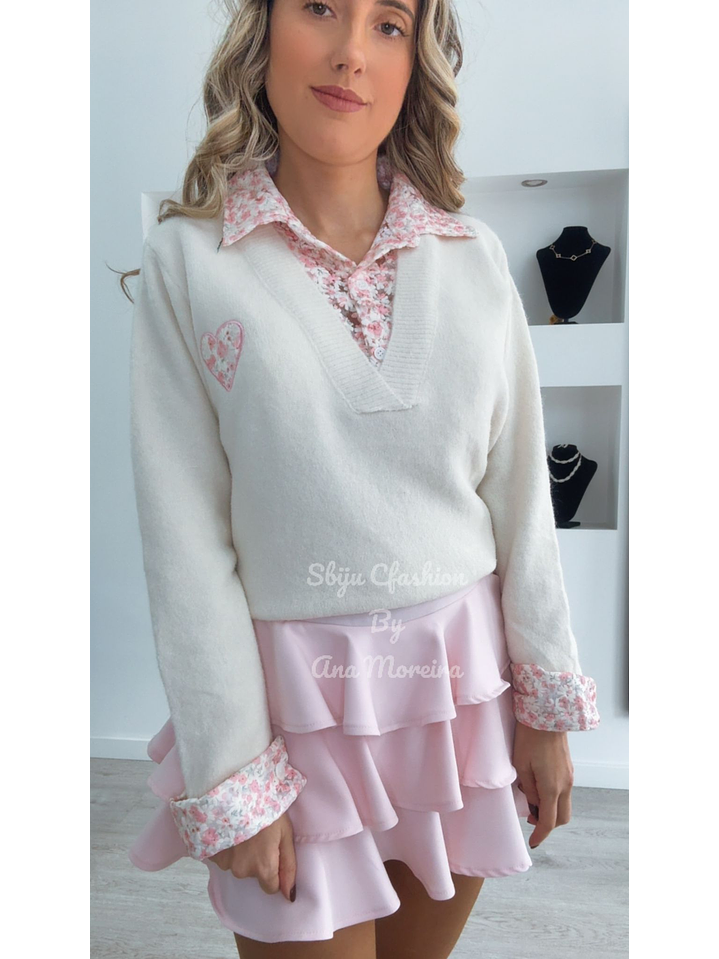 Camisola de Malha com Detalhe de Coração e Camisa Incluída - TU 13