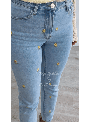 Calças de Ganga Redial com Detalhe de Flores