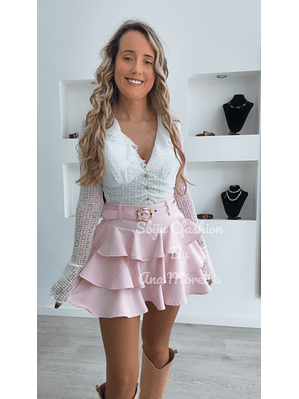 Saia-Calção de Folhos com Cinto