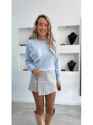 Camisola de Malha com Detalhe de Botões e Bolso com Renda - TU