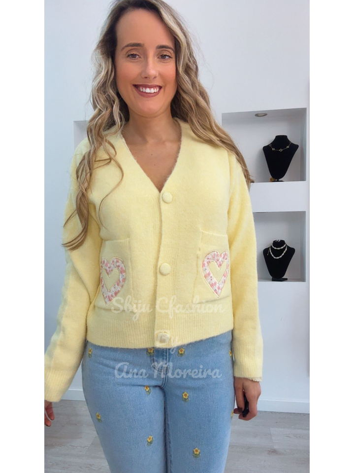 Casaco de Malha com Detalhe de Bolsos em Forma de Coração - TU 4