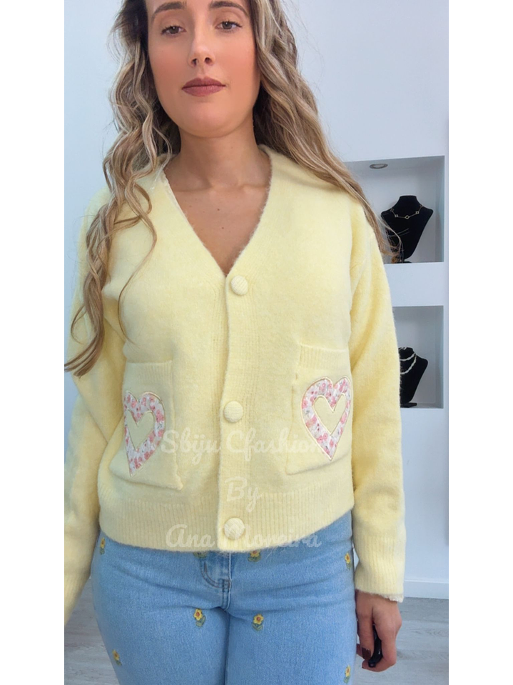 Casaco de Malha com Detalhe de Bolsos em Forma de Coração - TU 7