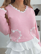 Camisola de Malha com Detalhe de Renda e Corações - TU - Thumbnail 5