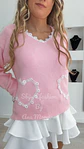 Camisola de Malha com Detalhe de Renda e Corações - TU - thumbnail 4