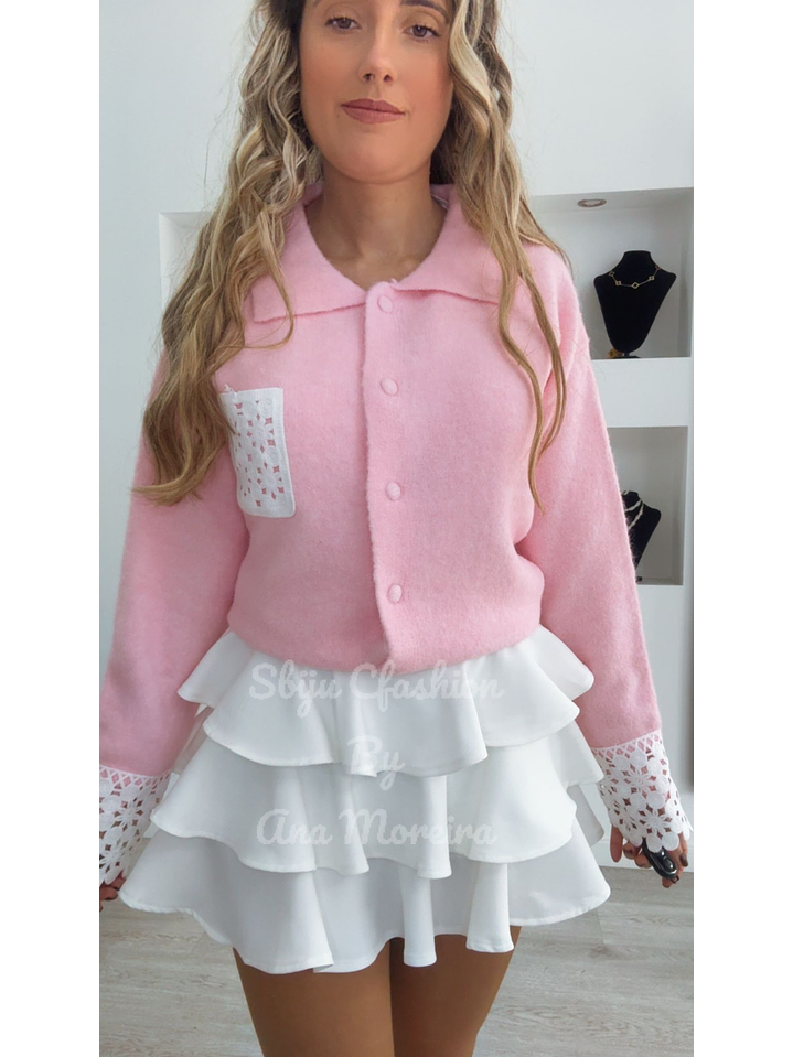 Cardigan com Detalhes em Renda na Manga e no Bolso - TU 4