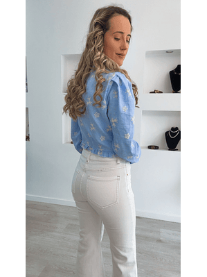 Camisa com Detalhes em Bege e Folho