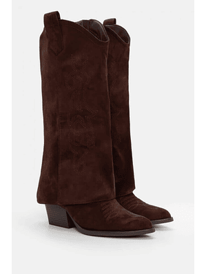 Bota Texana de Camurça com Cano Estilo Polaina (Cano Alto)