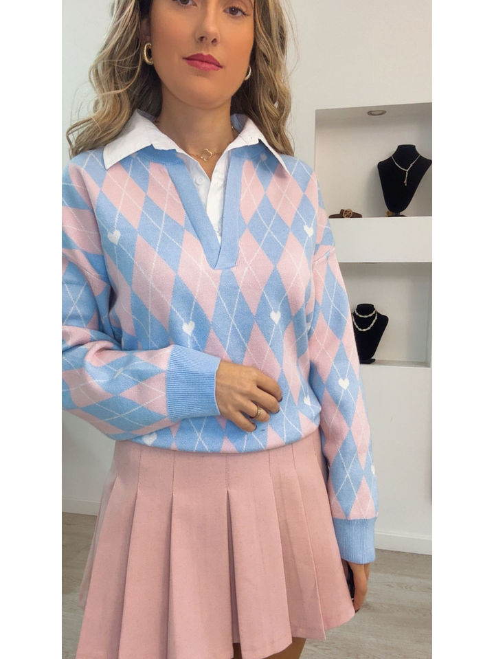 Polo com losangos e detalhe de coração e camisa incluída - TU 17