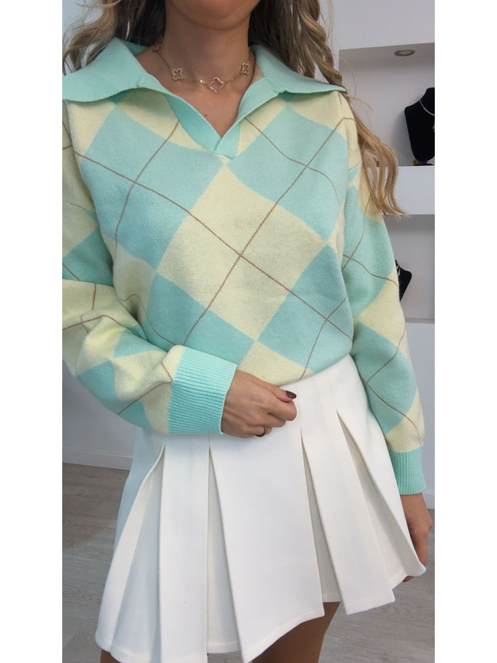 Polo de malha de losangos com gola e decote - TU 12