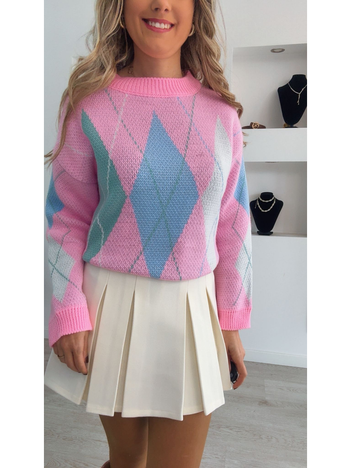 Camisola de malha com losangos - TU 3