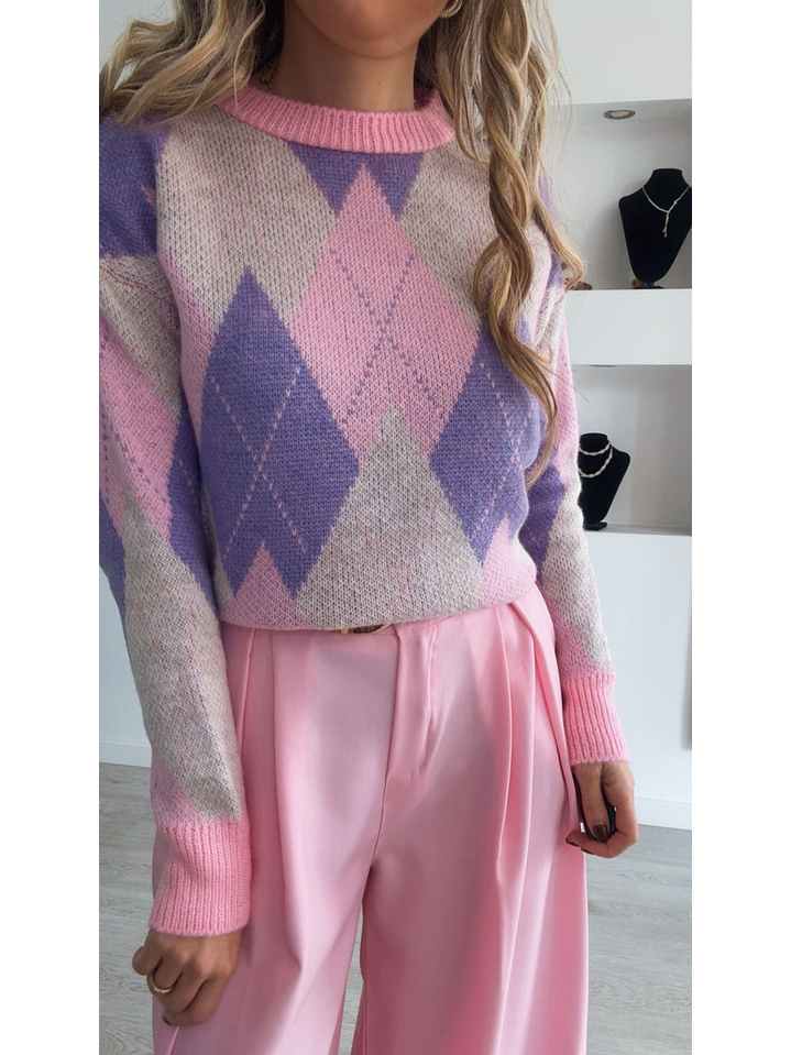 Camisola de malha com losangos - TU 6