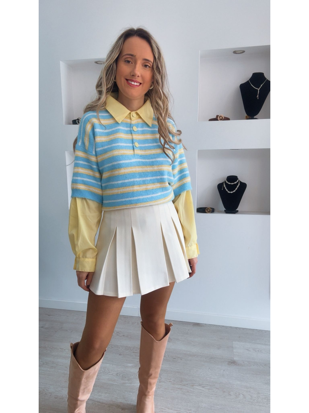 Camisola de malha com detalhes de camisa na gola e nas mangas - TU 2