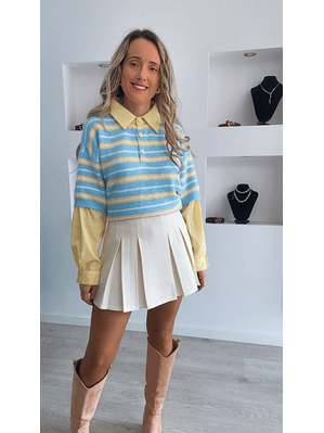 Camisola de malha com detalhes de camisa na gola e nas mangas - TU