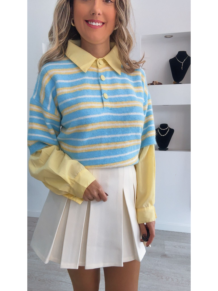 Camisola de malha com detalhes de camisa na gola e nas mangas - TU 4