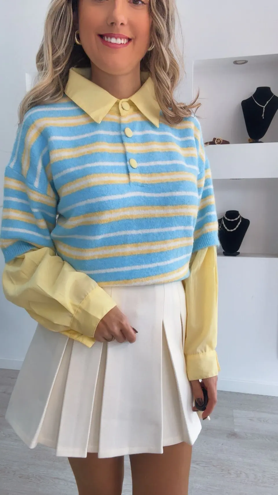 Camisola de malha com detalhes de camisa na gola e nas mangas - TU 4